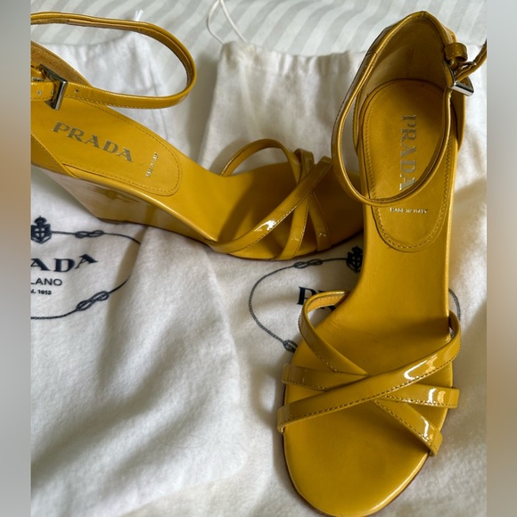 Prada Shoes - Prada "vero Cuoio" Leather Strappy Heels, size 36, Yellow
